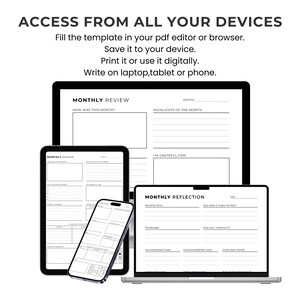 Monthly Reflection Printable Bundle: Review, Evaluation, Summary, Personal Growth, Self Improvement, Fillable image 2
