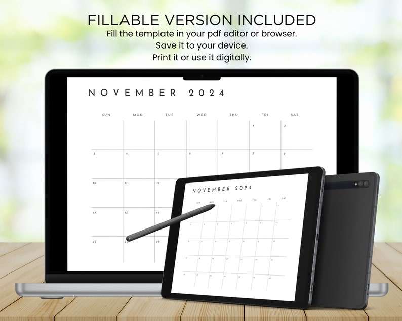 Minimalist 2024 Calendar, 2024 Monthly Planner, Sunday & Monday Start