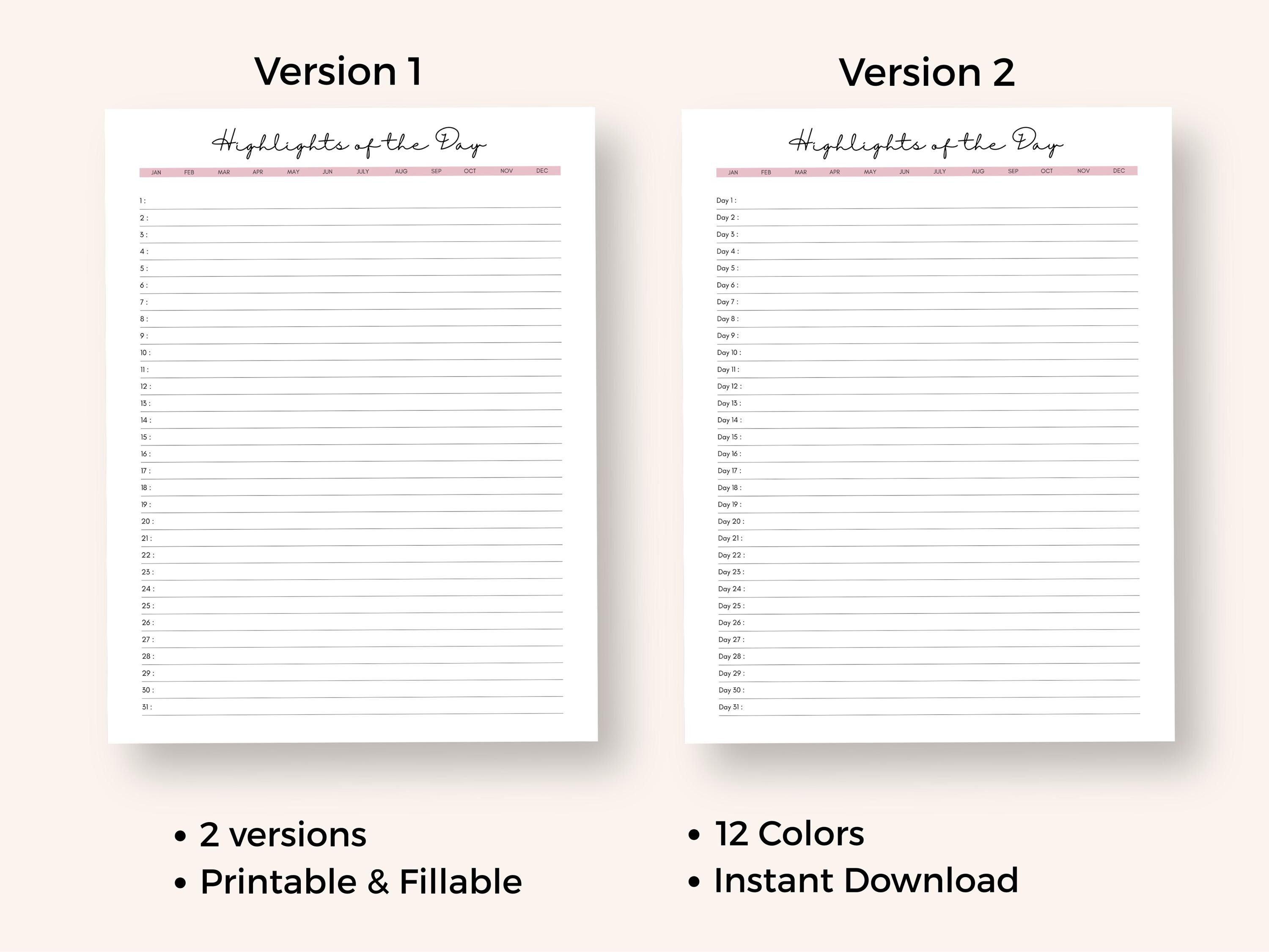 Daily Highlights Tracker: Printable Journal Timeline (digital Download ...