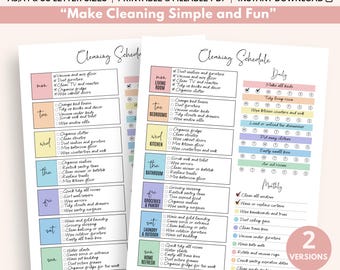 Colorful Cleaning Schedule: Family Chore Chart (Printable  Fillable PDF)