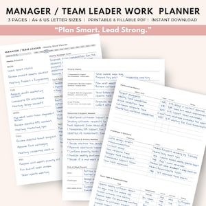 Manager - Chef d'équipe Planificateur de travail hebdomadaire