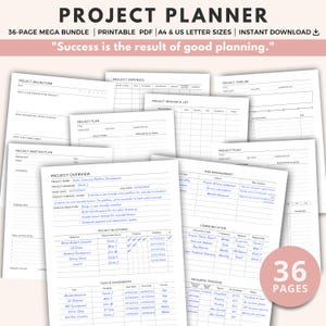 Project Planner: Project Management, Productivity, Timeline, Work, Goal, Business, Meeting, Printable, Task Organizer