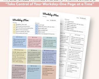 Workday Planner: Printable / Fillable PDF, Work Management, Freelancer, Business, Office Day, (A4, US Letter)