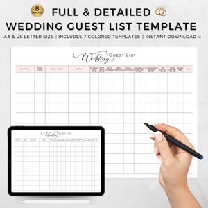 Wedding Guest List Template, Guest Tracker, Guest List Printable, Wedding Planner, Event Planner, Rsvp Printable List, Wedding Organization