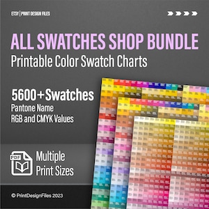 Druckbare Farbmusterkarten-Bundle - Pantone Name, CMYK- und RGB-Werte