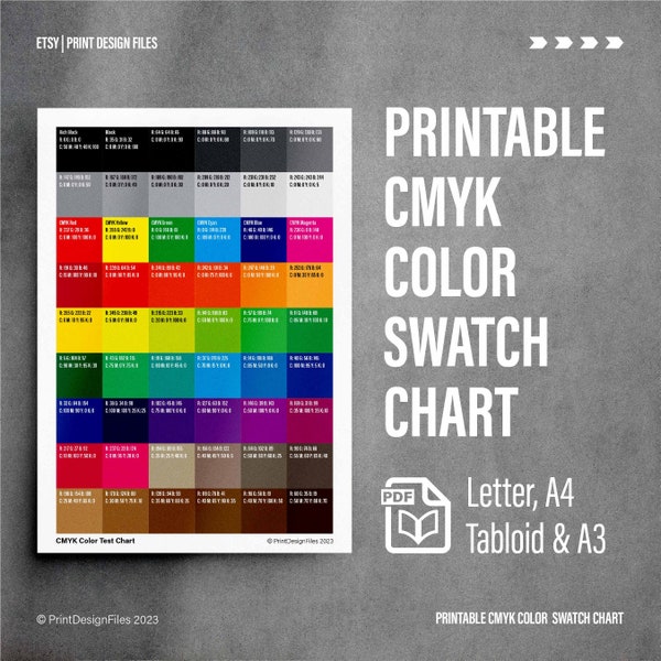 CMYK Farbtest Swatch Chart - Druckbare PDF - A4, A3, US Letter und Tabloid Größe