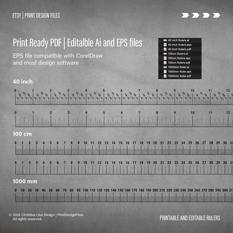 Printable and Editable Rulers | 40 Inch - 100cm - 1000mm | PDF, EPS and ...