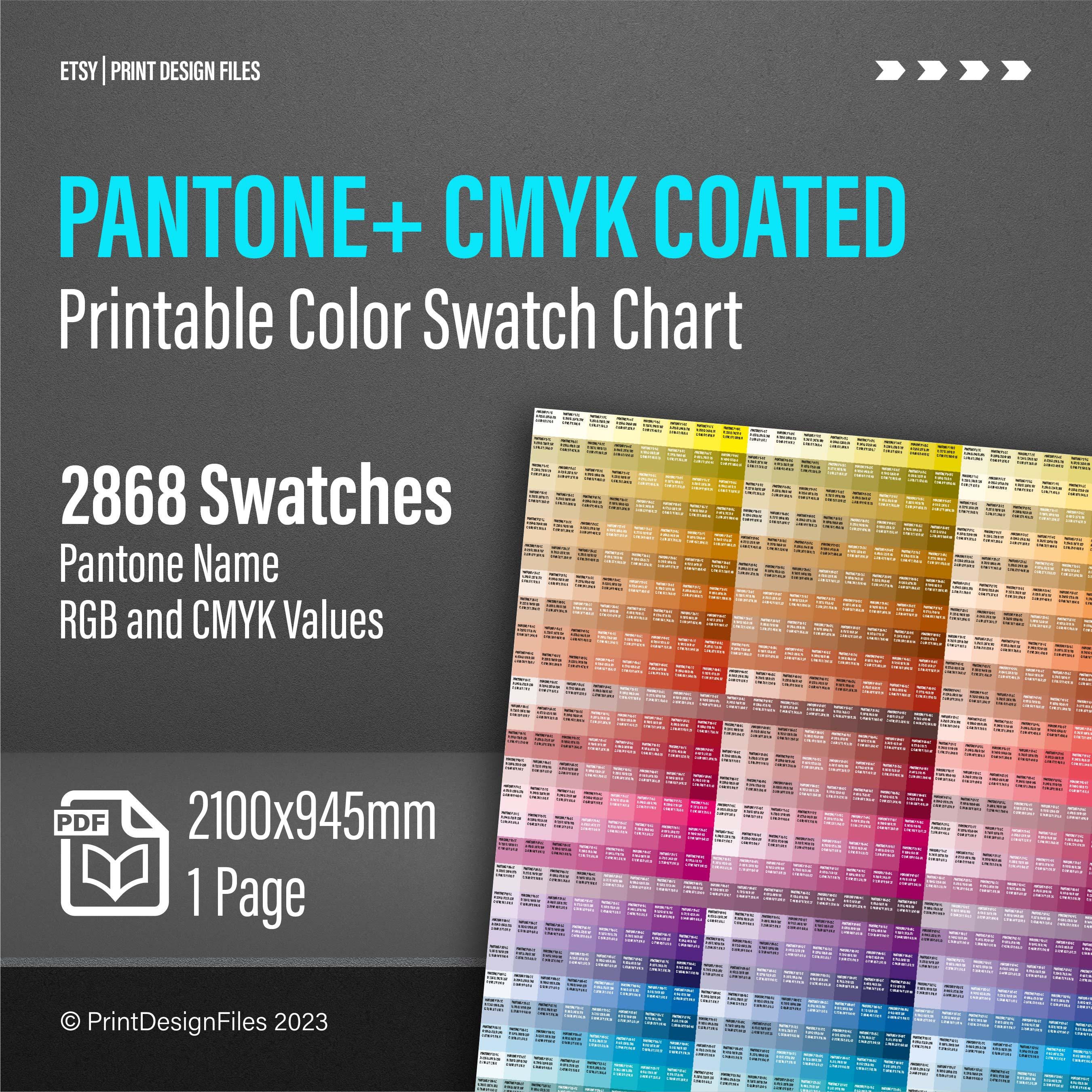 Printable CMYK Color Swatch Chart With Pantone Name, CMYK