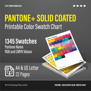 Libro de muestras de color imprimible con nombre Pantone, valores CMYK y RGB - Tamaño de impresión A4 y carta estadounidense - 22 páginas