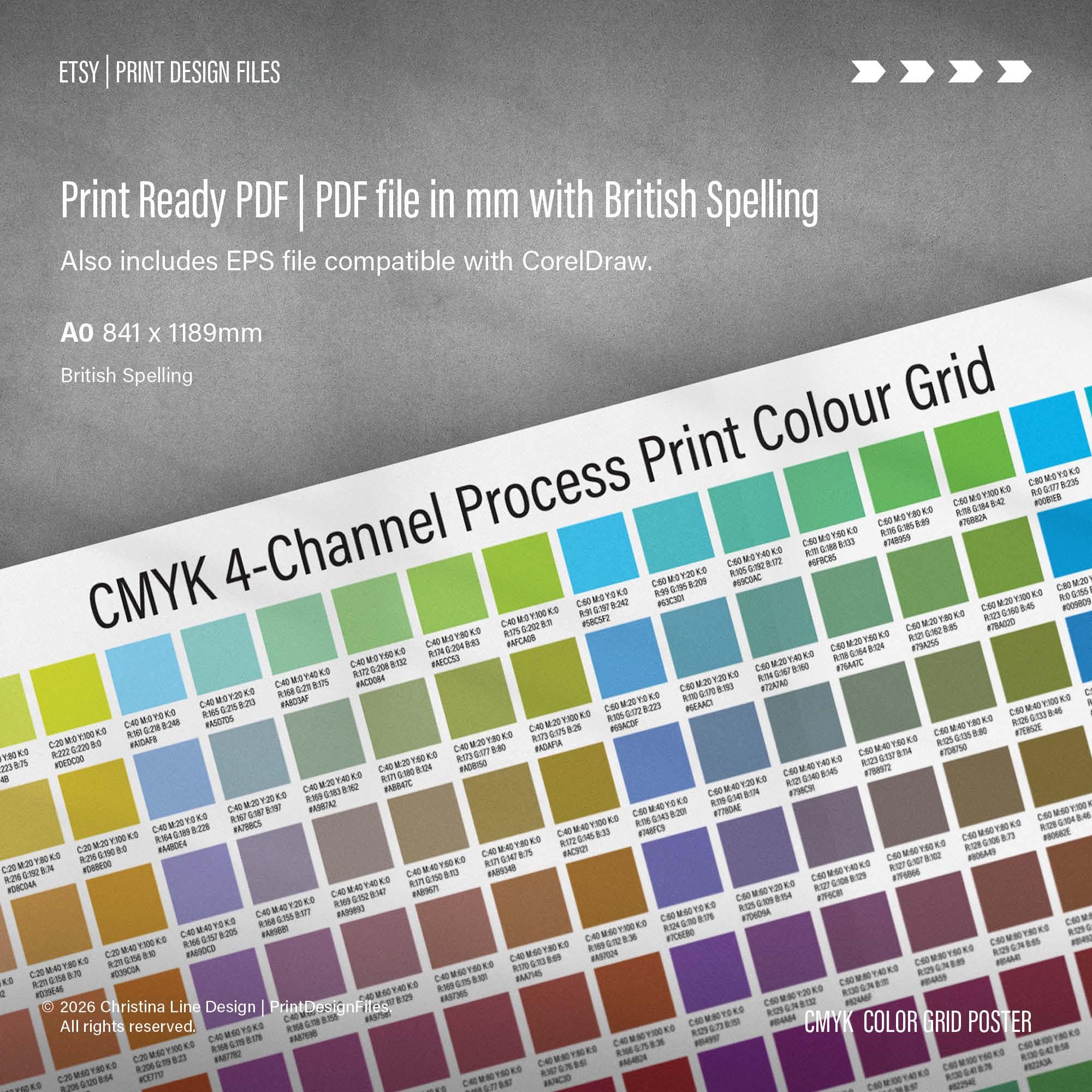 CMYK Printable Color Grid Poster – 4 Channel Color Chart Matrix | Print ...