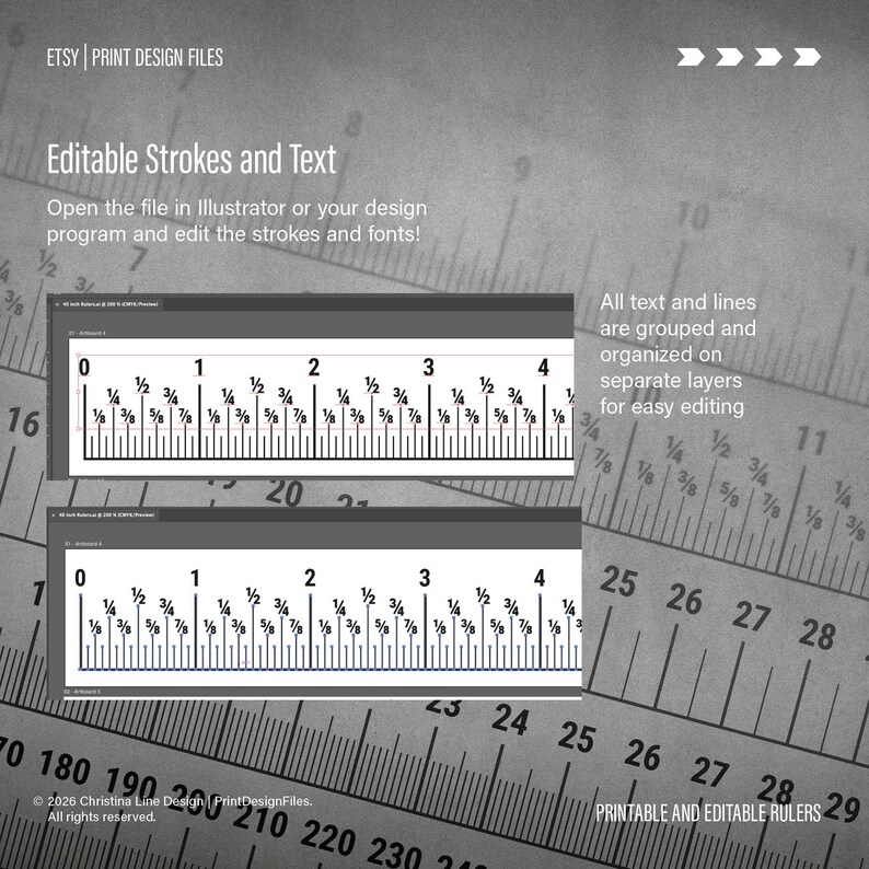 Printable and Editable Rulers | 40 Inch - 100cm - 1000mm | PDF, EPS and ...