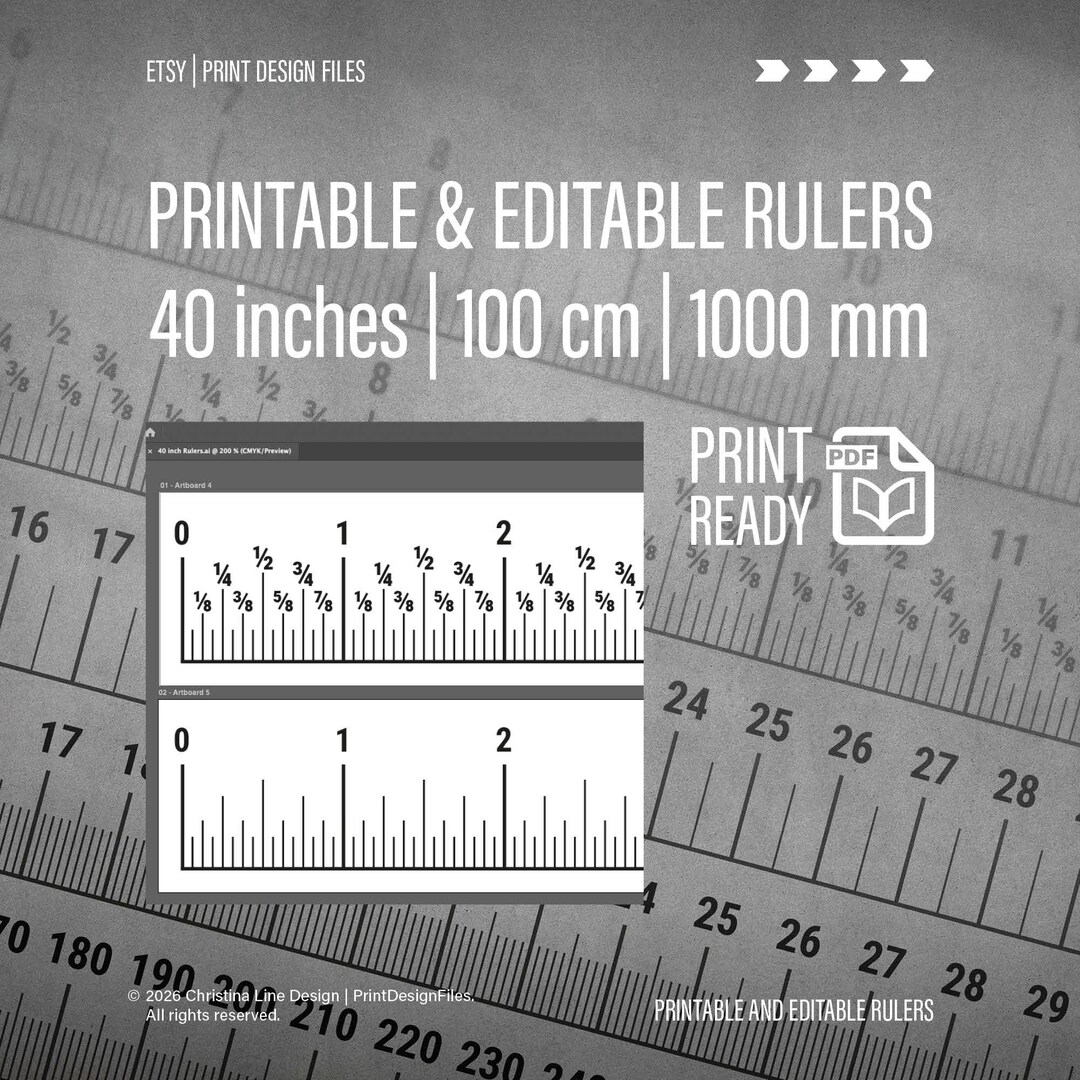 Prnatble Rulers Printable and Editable Rulers | 40 Inch - 100cm - 1000mm | PDF, EPS and ...