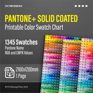 Druckbare Farbkarte mit Pantone Name, CMYK und RGB Werten - große Druckgröße