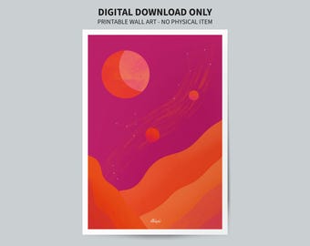 Serie Paisaje Cósmico - Arte mural imprimible de paisaje abstracto, impresión artística de cielo cósmico - Rosa y naranja