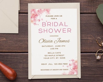 Editable Bridal Shower Invitation Template Minimalist Bridal Shower Invitation Pink Floral Bridal Shower invitation Bohemian Bridal Shower