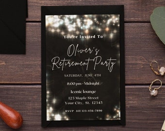 Silver Glitter Retirement Invitation Template Editable Black and Silver Retirement Party Farewell Party Retirement Dinner Invitation Evite