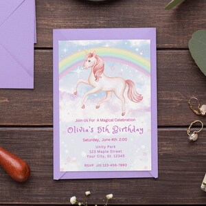 Unicorn Birthday Invitation Template Rainbow Unicorn Party Gold Glitter Pink Girl Magical Day Invites Digital Editable Printable Download