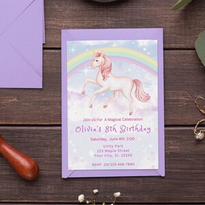 Unicorn Birthday Invitation Template Rainbow Unicorn Party Gold Glitter Pink Girl Magical Day Invites Digital Editable Printable Download