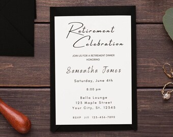 Modern Retirement Invitation Template Minimalist Retirement Party Invite Editable Retirement Invite Black and White Retirement Invitation