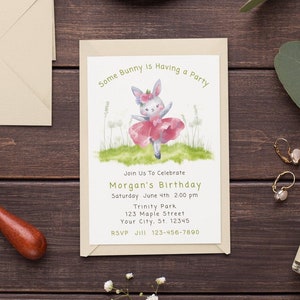 Girl Birthday Invitation Template  Editable Invitation Cute Bunny Pink Girl Birthday Girl Party Printable Invite Pink Ballerina Bunny Evite