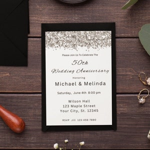50th Anniversary Invitation 50th Wedding Anniversary Editable Invitation Template Golden Anniversary Party Instant Download Printable