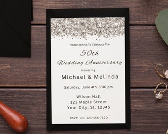 50. Jahrestag Einladung 50. Hochzeitstag Bearbeitbare Einladung Vorlage Goldenes Jubiläum Party Sofortiger Download Printable