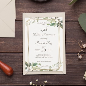 25th Anniversary Invitation 25th Wedding Anniversary Editable Invitation Template Silver Anniversary Party Instant Download Printable