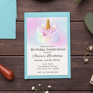 Editable Unicorn Birthday Invitation Pink Magical Floral Unicorn Party Girl Any Age Birthday Invite Template Printable Digital Download