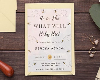 Editable Gender Reveal Invitation What Will Baby Bee Invitations Bumble Bee Gender Neutral Invite Printable Template Instant Download Evite