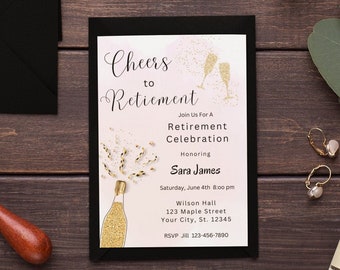 Retirement Party Invitation Retirement Invitation Template Retirement Instant Download Gold Retirement Invite Champagne Retirement Dinner