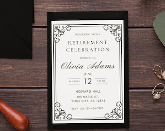 Modern Retirement Invitation Template Minimalist Retirement Party Invite Editable Retirement Invite Black and White Retirement Invitation