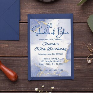 Editable Shades of Blue Invitation Blue and Gold Birthday Dinner Brunch Wedding Any Occasion Editable Birthday Invitation Printable Digital