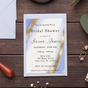 Editable Shades of Blue Invite Blue and Gold Bridal Shower Brunch Wedding Invitation Birthday Invitation Template Printable Digital Invite