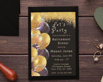 Retirement Party Invitation Retirement Invitation Template Retirement Instant Download Black and Gold Retirement Invite Retirement Dinner