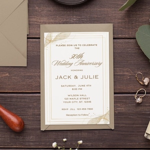 50-jähriges Jubiläum Einladung Vorlage Gold Glitter Hochzeitstag Einladen Goldene Hochzeit Jahrestag Einladung Printable Bearbeitbar Evite