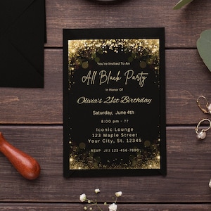 Editable All Black Affair Invitation All Black Party Invitation Black Dripping Glitter Birthday Formal Attire Invite Printable Text Invite