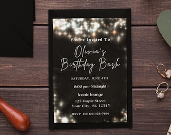 Editable Black Silver Birthday Invitation Black White Electronic Birthday Invite Editable Template Phone Invite Instant Download Printable
