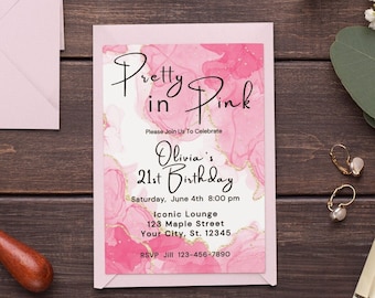 21st Birthday Invitation Template Editable Pink and White Invitation Agate Birthday Dinner Invitation Pink Party Printable or Text Invite