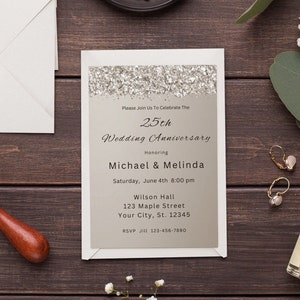 25th Anniversary Invitation 25th Wedding Anniversary Editable Invitation Template Silver Anniversary Party Instant Download Printable