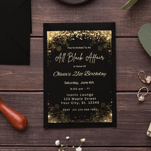 Editable All Black Affair Invitation All Black Party Invitation Black Dripping Glitter Birthday Formal Attire Invite Printable Text Invite