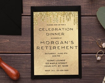 Retirement Party Invitation Retirement Invitation Template Retirement Instant Download Black and Gold Retirement Invite Retirement Dinner