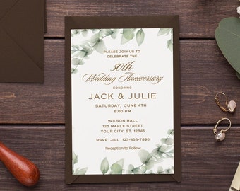 Wedding Anniversary Invitation Template 10th 20th 30th 40th 60th 50th wedding anniversary invite digital printable golden anniversary invite