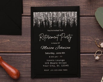 Silver Glitter Retirement Invitation Template Editable Black and Silver Retirement Party Farewell Party Retirement Dinner Invitation Evite