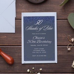 Editable Shades of Blue Invitation Blue and Gold Birthday Dinner Brunch Wedding Any Occasion Editable Birthday Invitation Printable Digital