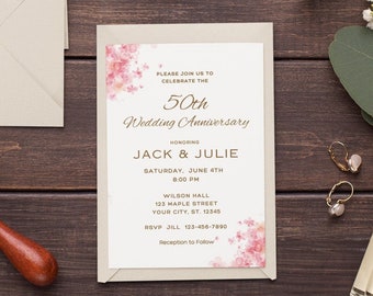 Wedding Anniversary Invitation Template 10th 20th 30th 40th 60th 50th wedding anniversary invite digital printable golden anniversary invite