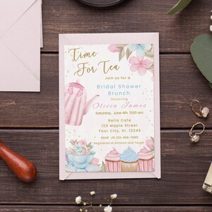 Editable Bridal Shower Invitation Template Tea Party Pink Floral Bridal Shower Invitation Tea Party Invitation Printable Digital Invitation