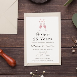 Wedding Anniversary Invitation Template 10th 20th 30th 40th 60th 25th wedding anniversary invite digital printable silver anniversary invite