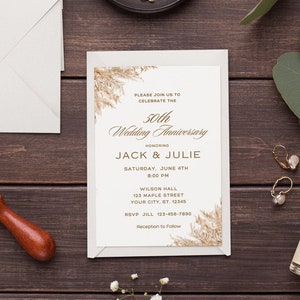 50th Anniversary Invitation Boho 50th Wedding Anniversary Editable Invitation Template Golden Anniversary Party Instant Download Printable