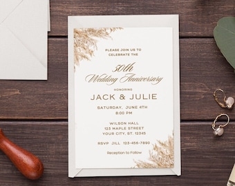 50th Anniversary Invitation Boho 50th Wedding Anniversary Editable Invitation Template Golden Anniversary Party Instant Download Printable