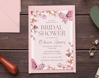 Bridal Shower Invitation Template Wildflower Shower Pink Butterfly Bridal Shower Floral Shower Editable Butterfly Bridal Invite Template